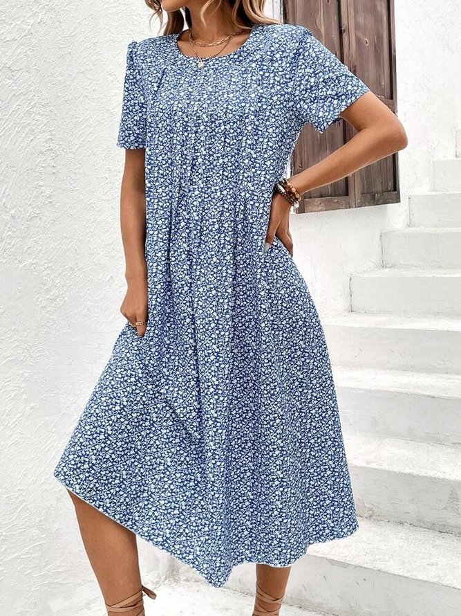 Floral Casual Crew Neck Loose Dress