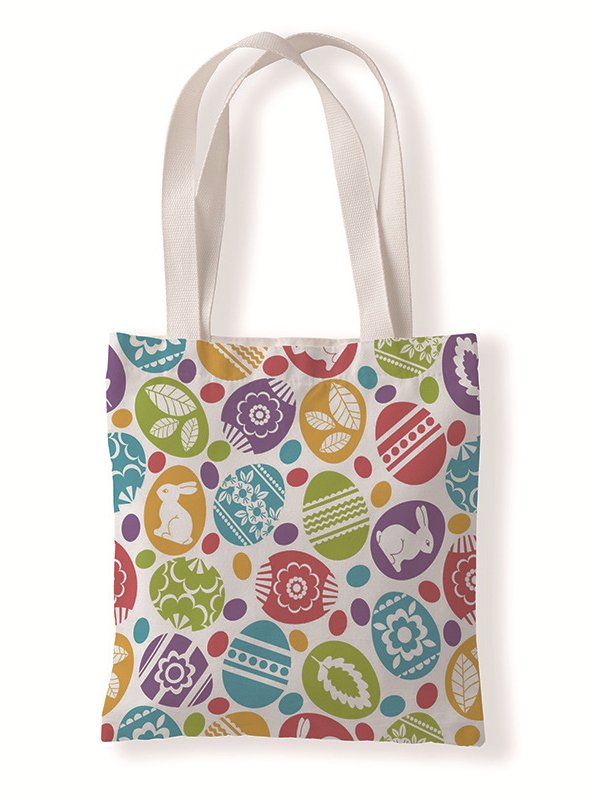 Easter Bunny Egg Pattern Canvas Tote Bag Environmentally Friendly Reusable