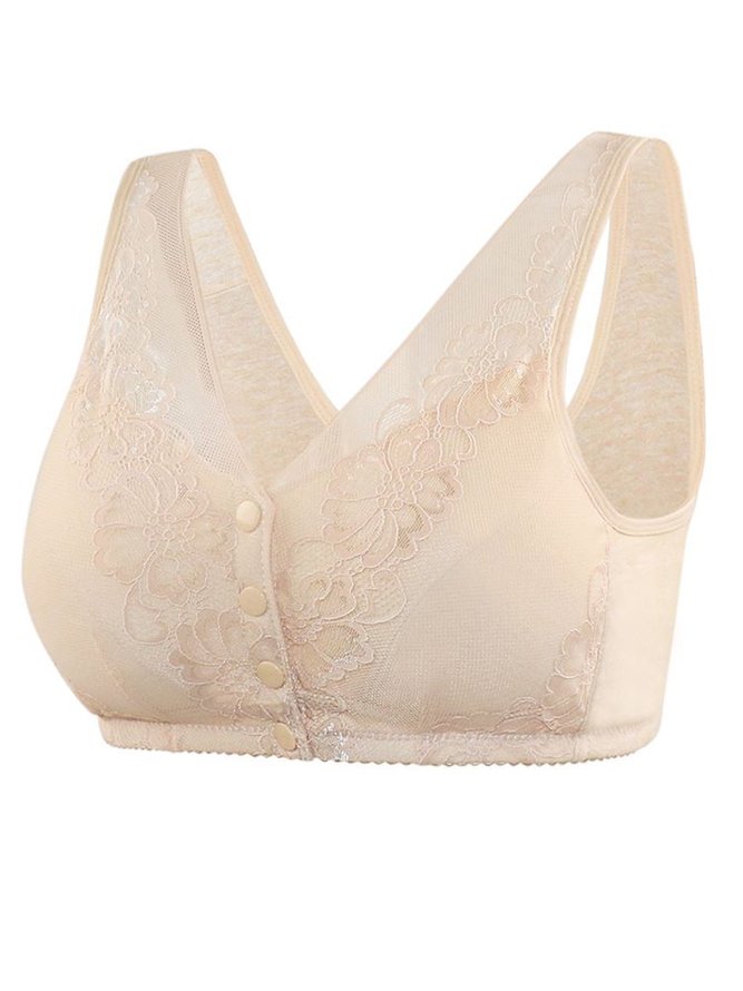 Breathable Cotton Lace Front Button Bra & Bralette