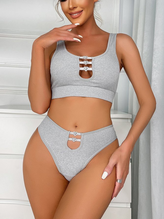 Plain Casual Bra & Panty Set