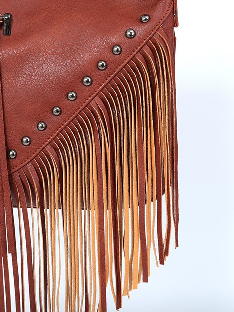Retro Leather Tassel Messenger Bag Western Style Music Festival Women's Shoulder Bag