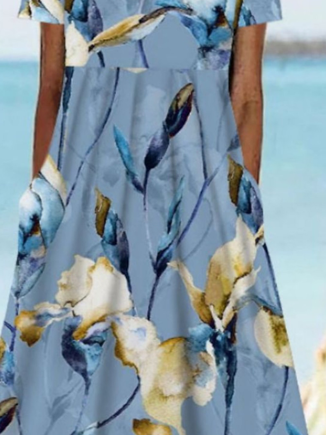 Casual Crew Neck Floral Dress