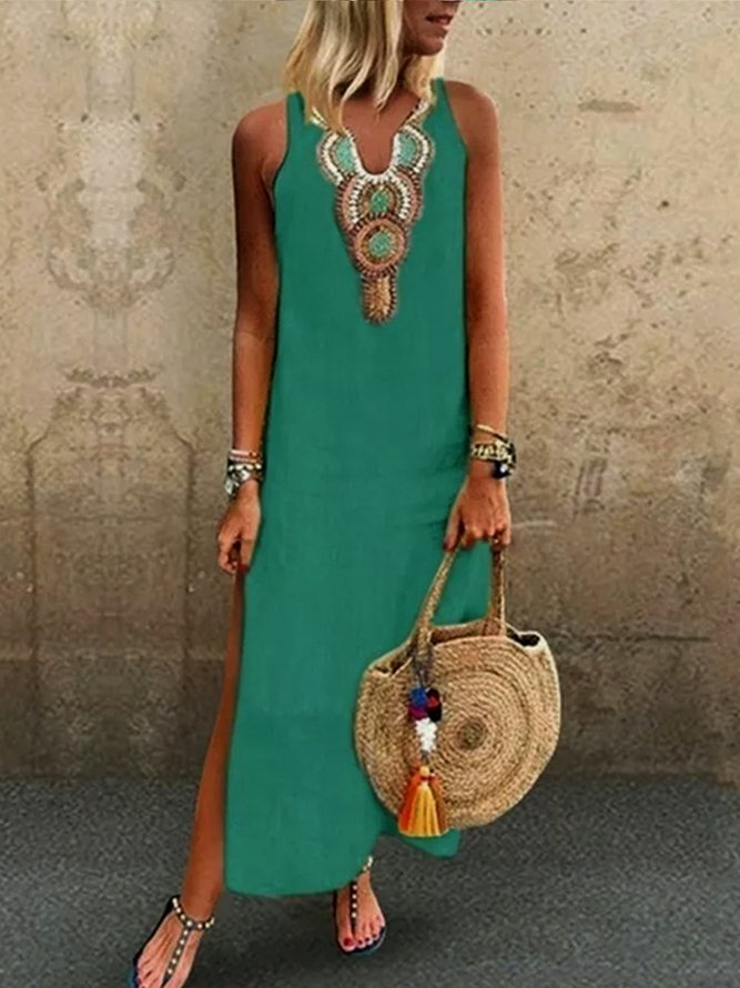 V Neck Floral Tribal Casual Mexican Dress