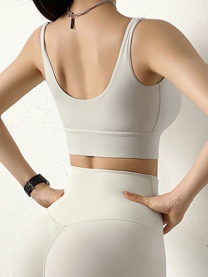 Plain Casual Crew Neck Sports Bra