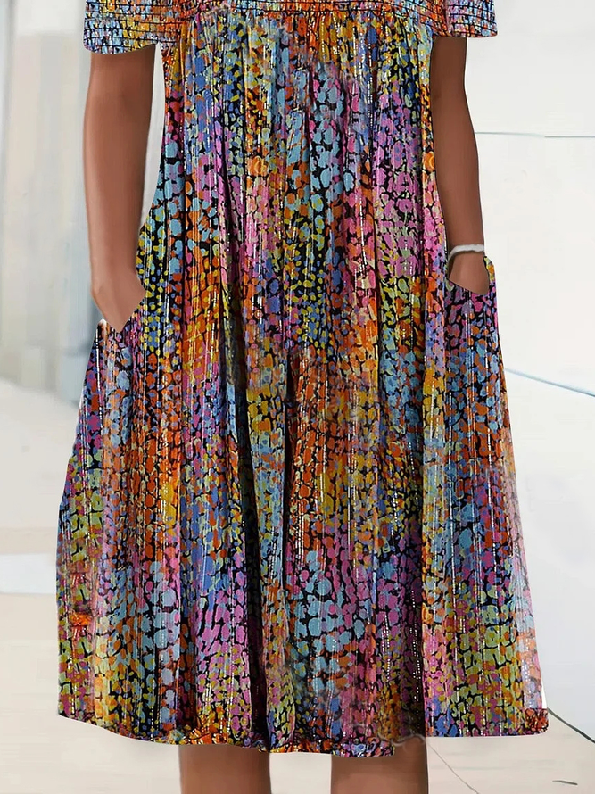 Casual Loose V Neck Gradient Pattern Dress