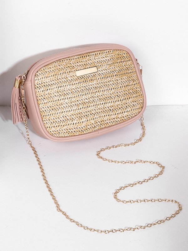 Urban Casual Leather Stitching Straw Women Messenger Bag