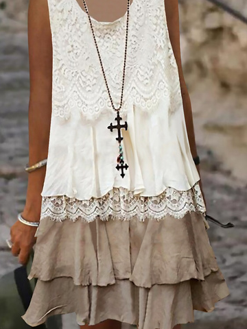 Solid U-Neck Sleeveless Woven Dress