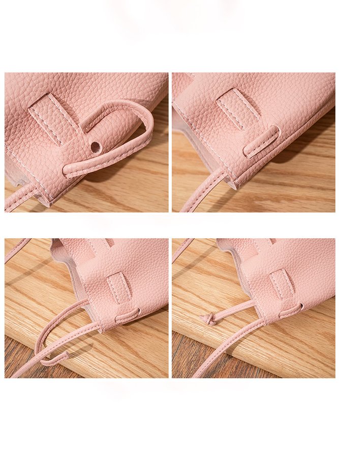 Urban Casual Leather Imitation Drawstring Twist Lock Bucket Bag Messenger Bag Women