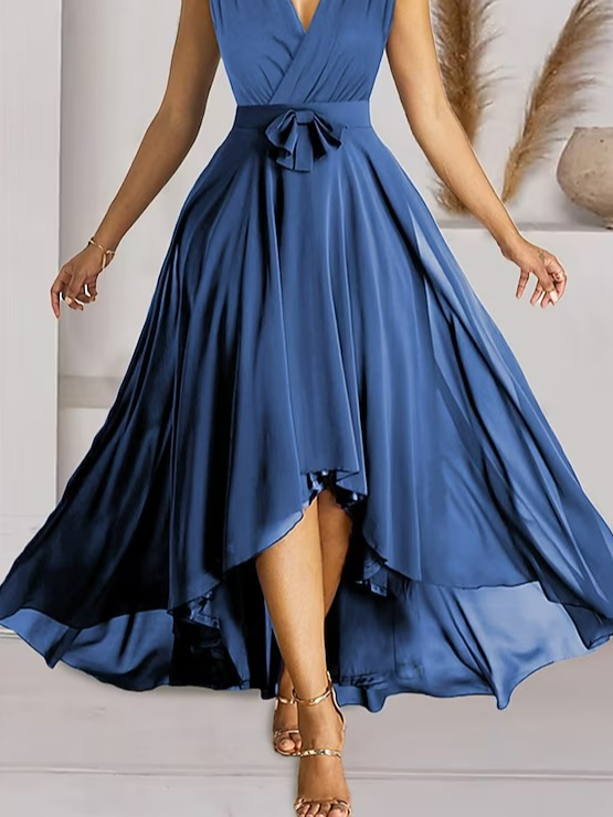 Elegant Cross Neck Loose Plain Dress