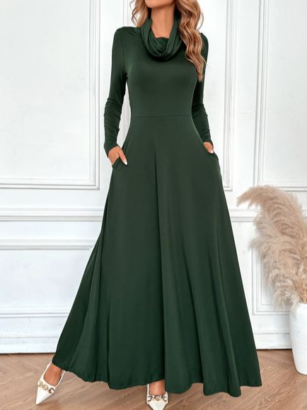 Draped Collar Hidden Pocket Dress