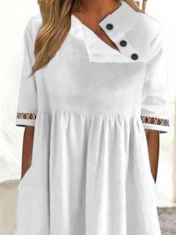 Plain Cotton And Linen Casual Dress