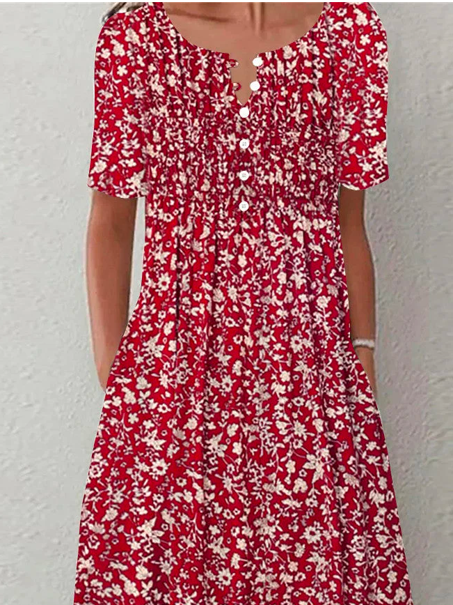 Vacation V Neck Loose Floral Dress