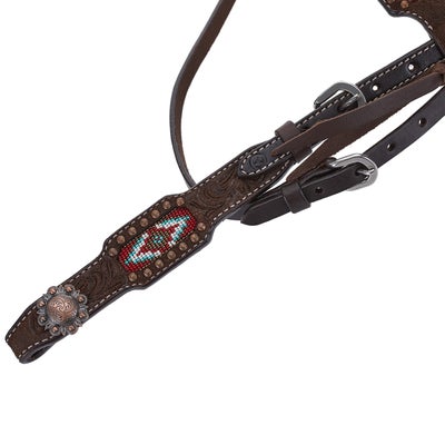 Circle Y Chocolate Roughout Beaded Browband Headstall