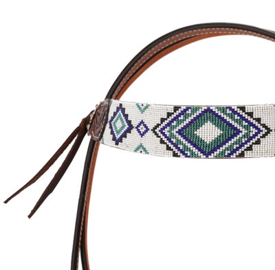 Circle Y Beaded Headstall Bridle White/Blue