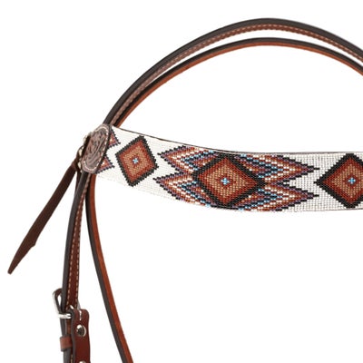 Circle Y Beaded Headstall Bridle Brown/White