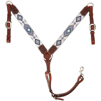 Circle Y Beaded Western Breast Collar White/Blue