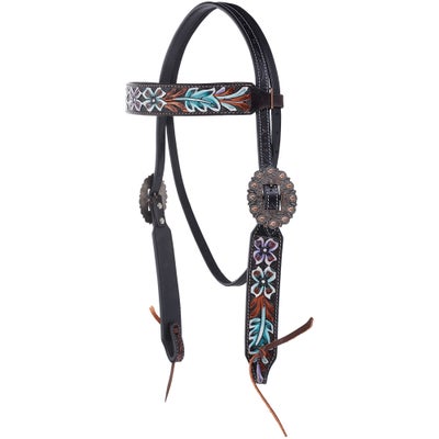 Circle Y Purple Teal Flower Browband Headstall
