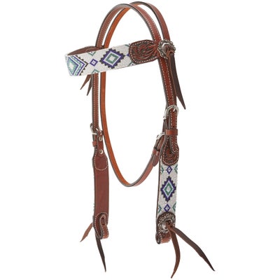Circle Y Beaded Headstall Bridle White/Blue
