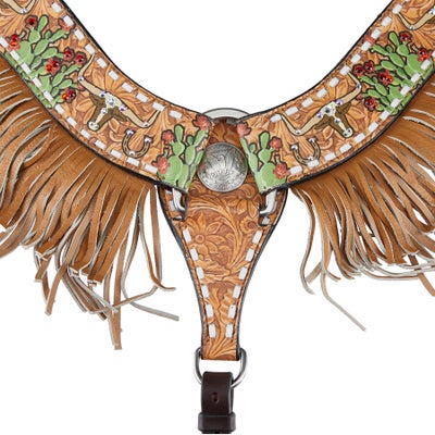 Rodeo Quincy Cactus Steer Breast Collar With Fringe