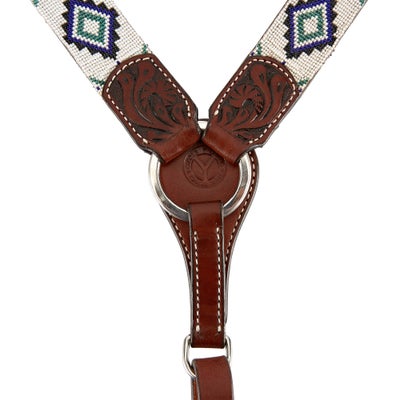 Circle Y Beaded Western Breast Collar White/Blue