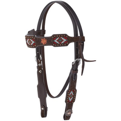 Circle Y Chocolate Roughout Beaded Browband Headstall