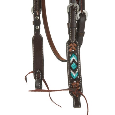 Weaver Turquoise Beaded Browband Headstall