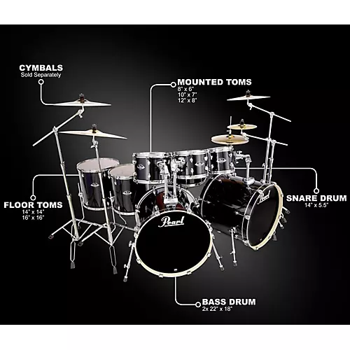 Pearl Export Double Bass 8-Piece Drum Set Jet Black