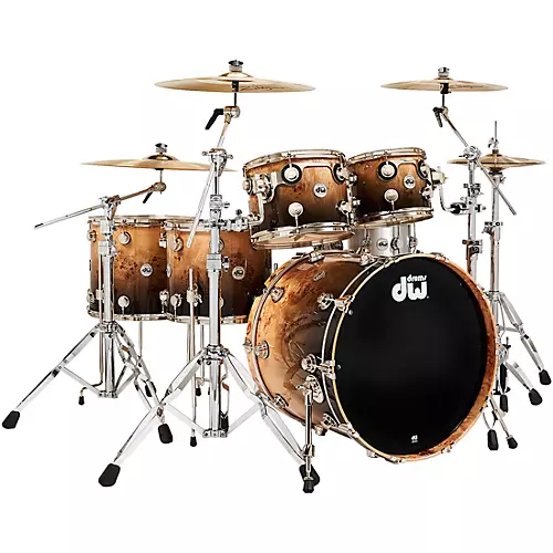 DW Collector's Series 5-Piece SSC Maple Exotic Shell Pack With Nickel Hardware Natural to Candy Black Fade Over Mapa Burl