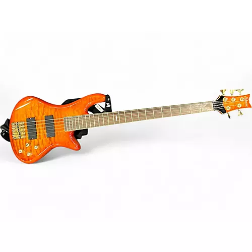 Used Schecter Guitar Research Stiletto Elite 5 String Quilted Orange Electric Bass Guitar Quilted Orange