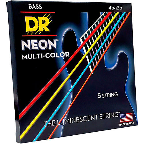 DR Strings Hi-Def NEON Multi-Color Coated Medium 5-String Bass Strings
