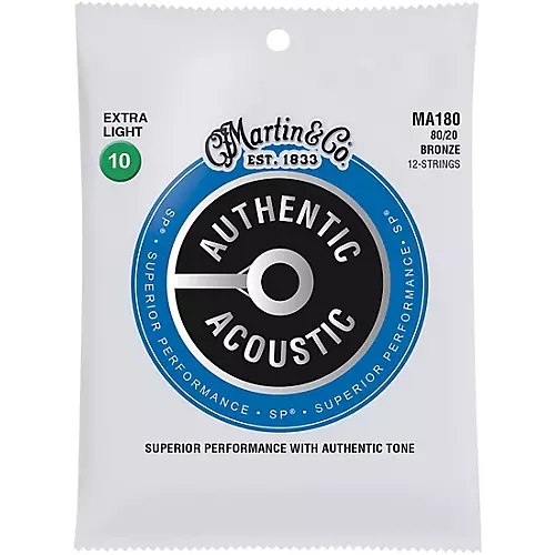 Martin MA180 SP 12-String 80/20 Bronze Extra-Light-Authentic-Acoustic-Guitar-Strings