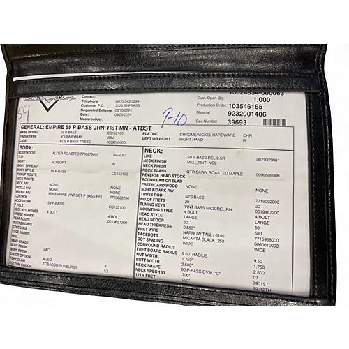 Used 2024 Fender CUSTOM SHOP JOURNYEYMAN PRECISSION BASS Tobacco Sunburst Electric Bass Guitar Tobacco Sunburst