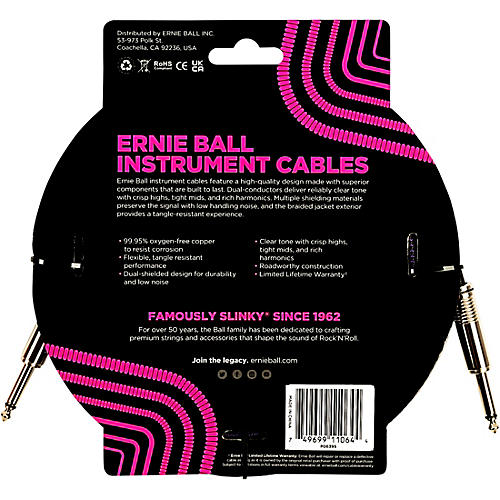 Ernie Ball Braided Straight to Straight Instrument Cable 25 ft. Red/Black