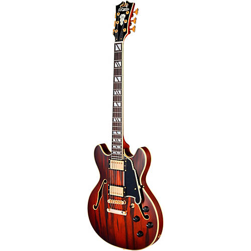D'Angelico Deluxe Mini DC Semi-Hollow Electric Guitar Satin Trans Wine