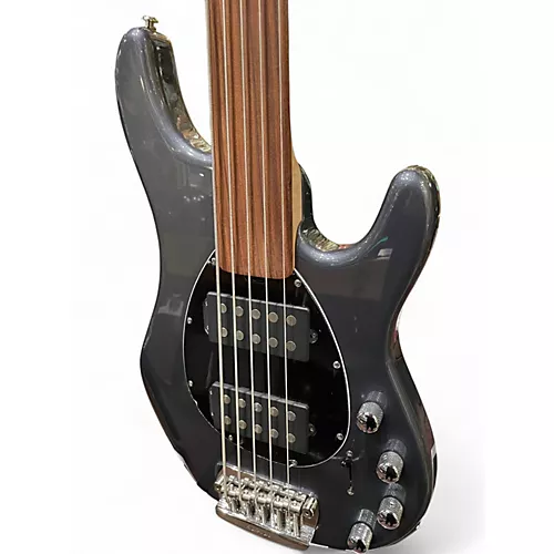 Used Ernie Ball Music Man Sterling 5 String fretless Metallic Gray Electric Bass Guitar Metallic Gray