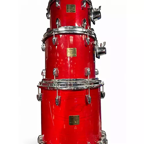 Used 2000s Yamaha 4 Piece Birch Custom Absolute Trans Red Drum Kit Trans Red