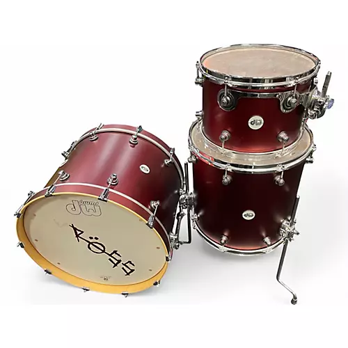 Used DW 3 Piece Design Series Crimson Satin Metallic Drum Kit Crimson Satin Metallic