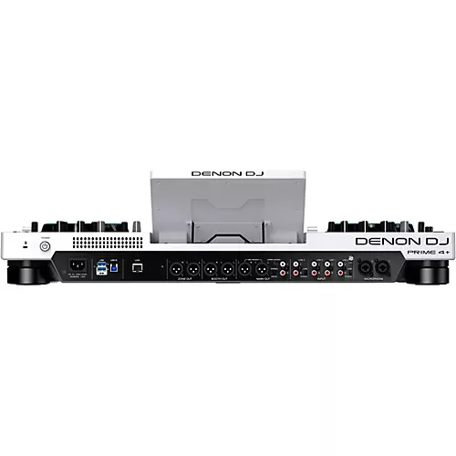 QSC KC12 Active 3-Way Column Speaker Pair With Denon Prime 4+ Standalone DJ Controller & Cables, White