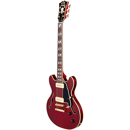 D'Angelico Deluxe Mini DC Semi-Hollow Electric Guitar Satin Trans Wine