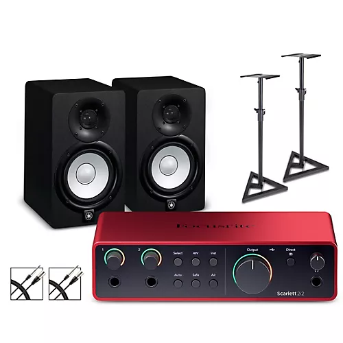 Focusrite Scarlett 2i2 Gen 4 with Yamaha HS Studio Monitor Pair Bundle (Stands & Cables Included) HS8