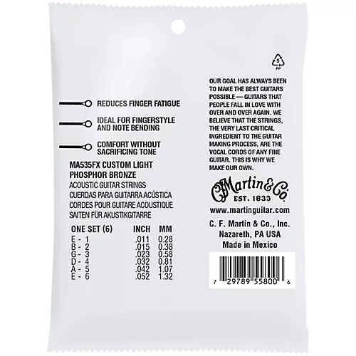 Martin Authentic Acoustic Flexible Core Guitar Strings (Phosphor Bronze, Custom Light)