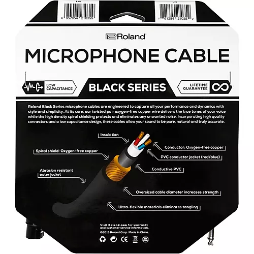 Roland Black Series XLR Hi-Z Microphone Cable 20 ft. Black