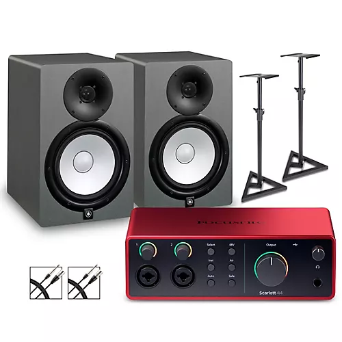 Focusrite Scarlett 4i4 Gen 4 with Yamaha HS Studio Monitor Pair Bundle (Stands & Cables Included) HS5 SG