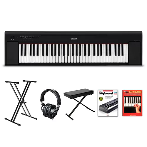 Yamaha Piaggero NP-15 61-Key Portable Keyboard With Power Adapter Black Essentials Package