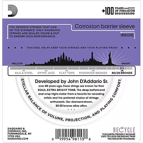 D'Addario EJ13 80/20 Bronze Custom Light Acoustic Guitar Strings