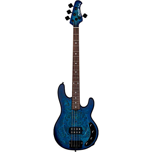 Sterling by Music Man StingRay Ray34 Burl Top Rosewood Fingerboard Electric Bass Neptune Blue Satin