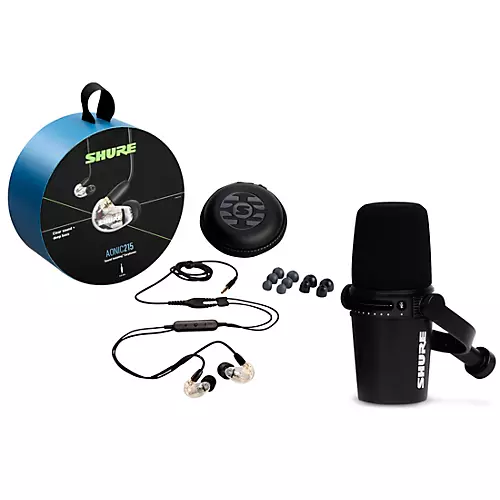 Shure MV7-K USB Microphone and AONIC215 Earphones Content Creator Bundles Black