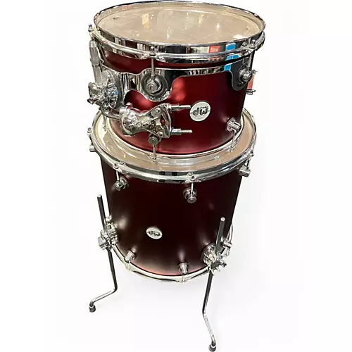 Used DW 3 Piece Design Series Crimson Satin Metallic Drum Kit Crimson Satin Metallic