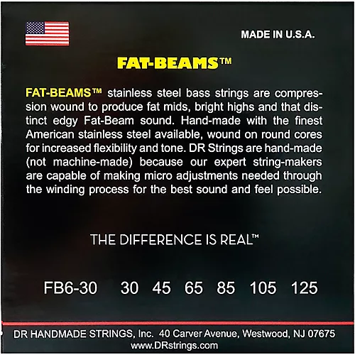 DR Strings Fat-Beams Stainless Steel Medium 6-String Bass Strings (30-125)