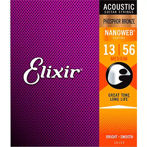 Elixir Phosphor Bronze Acoustic Guitar Strings With NANOWEB Coating, Medium (.013-.056)